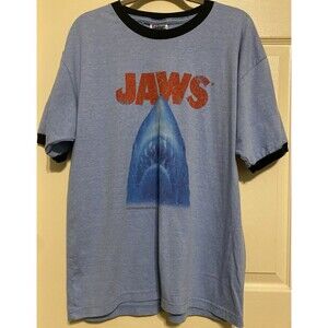 VTG JAWS Shark Universal Studios Movie Promo Thunder Creek Ringer Tee Shirt Sz L